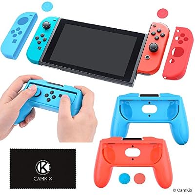 Camkix® Kit de Boost de prise ferme pour Nintendo Switch: 2 manettes de jeu, 2 manettes de protection, 4 couvercles pour les pouces, 1 chiffon de nettoyage - Confort et adhérence maximale - Ajustement parfait