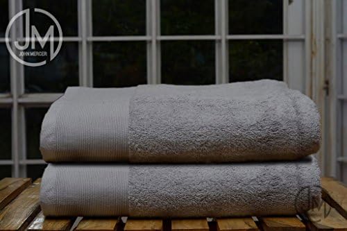JOHN MERCER, 2x Bath Towels, 100% Cotton 650GSM (Super Soft &amp; Fluffy), W70 x L140cm (Silver Grey)