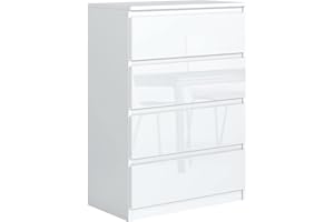 Tesconcept Kommode mit 4 Schubladen 70cm Weiß Hochglanz, Sideboard Schrank, Mehrzweckschrank Regal Wohnzimmer Schlafzimmer Möbel | 70x102x39cm | Spanplatte Plattenstärke 18mm4