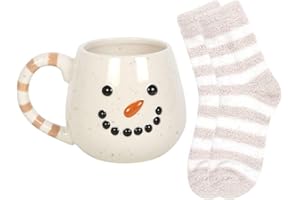 SJ TRADERS Snowman Mug and Socks Set, 450ml Capacity Ceramic Coffee Mug with Handle, Novelty Tea Latte Cappuccino Cups, Gift for Your Loved Ones on Christmas (Snowman)