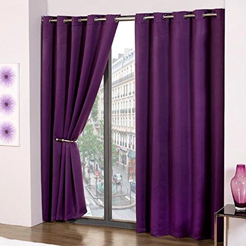 Purple Thermal Blackout Supersoft Eyelet Ring Top Ready Made Curtains (46