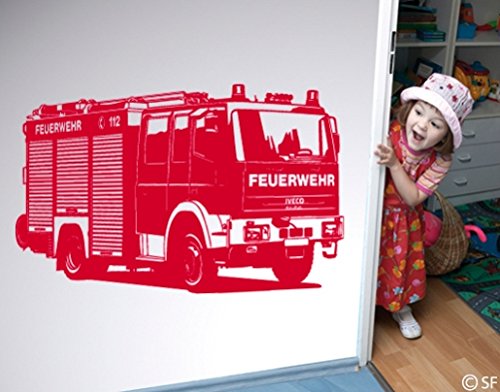 Wandtattoo Feuerwehr Truck uss278 Wandaufkleber Wandsticker Kinderzimmer 80 x 48 rot - 2