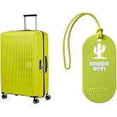 American tourister Aerostep Spinner L Expandable Suitcase 77 cm Black with Luggage Tags, Green (Lime, Hands Off), L (77 cm -
