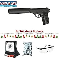 Galaxy Pack Cadeau De Noel Airsoft G3A Type Walther P230 w/Silencieux Full Metal à Ressort/Spring/Rechargement Manuel Lunette, Billes et cibles Filet Cadeaux (0.5 Joule)