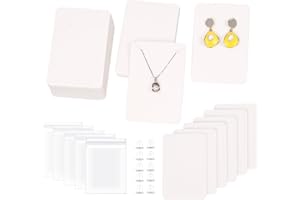 Swpeet Lot de 300 Cartes de Présentation Blanches pour Boucles d'Oreilles - 3,5 x 2,4 Pouces Carrées, avec Protection Silicone et Sac à Self Seal