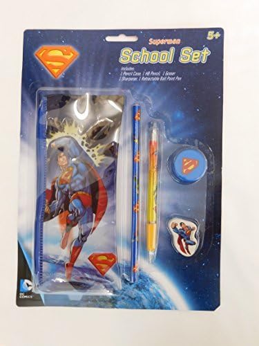 Superman School Stationery Set with Pencil Case, Pencil, Eraser, Sharpener and Pen