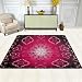 Produktbild Bereich Teppich, indischen Mandala Blütenmuster Teppich Designer Soft Polyester Große rutschfeste modernes Bad-Teppiche für Schlafzimmer Wohnzimmer Hall Abendessen Tisch Home Decor Rosa Schwarz 121,9 x 160 cm, Textil, multi, 58 x 80 inch