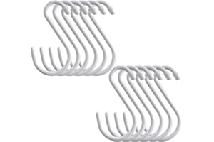Cozihom 15.2cm Heavy Duty Vinyl Coated S Hooks, Black Rubber Coated S Hooks, Extra Thick Non Slip Metal S Hanger for Closet, Garden, Garage, Kitchen Hanging, White, Pack of 12