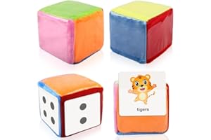 Gloryit Gioco di Dadi Educativo con Tasca, Lotto di 2 Dadi di Peluche con 6 Lati con Tasche Trasparenti, Cubi di Gioco in Schiuma con Carte per Insegnare, per Giocattoli Educativi