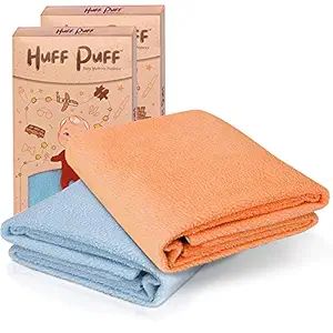 HuFF PuFF Baby Dry Sheet for Newborn Babies, Combo of 2, Small, Blue-Peach | Quick Dry Baby Bed Protector for Kids| Breathable & Washable | Perfect Baby Shower & Newborn Gift