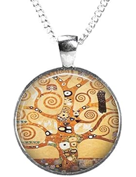 Baum des Lebens–Gustav Klimt–Glas Fine Art Anhänger auf Kette–versilbert