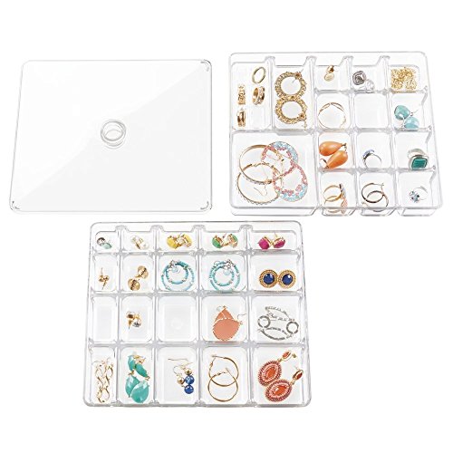 mDesign Schmuck Aufbewahrungsbox mit Fächern – Farbe: durchsichtig – transparente Stapelbox – auch als Schminkaufbewahrung – Gegenstände einfach verstauen - 2