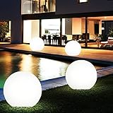 Material: Kunststoff, weiss 4x LED Solar Kugel Erdspieß Lampen Garten Steck Leuchten Hof Außen Strahler D 15 cm, 20 cm, 25 cm, 30 cm