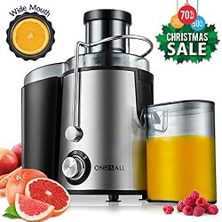 Centrifugeuse, Oneisall Extracteur de Jus Anti-goutte, pour l'Extraction Ultra-rapide des Fruits et Légumes, Moteur Facile à Nettoyer et Silencieux et Pieds Antidérapants, Acier Inoxydable et Sans BPA