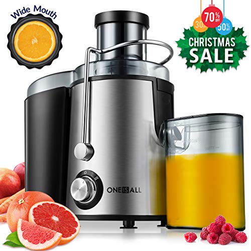 Centrifugeuse, Oneisall Extracteur de Jus Anti-goutte, pour l'Extraction Ultra-rapide des Fruits et Légumes, Moteur Facile à Nettoyer et Silencieux et Pieds Antidérapants, Acier Inoxydable et Sans BPA