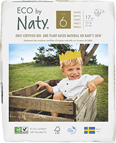 ECO par Naty Premium couches jetables pour les peaux sensibles, taille 6, 16 + kg, 6 paquets de 17 (102 fils)