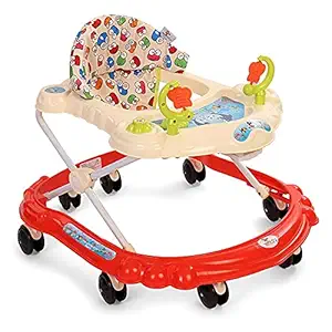Sunbaby Baby Walker (Red) w/ Kids Activity Rattle Toys For Babies Cycle, Adjustable Height, thick, safe & comfortable Seat, Rotatable Wheel, Music Button, For Infant Of 6 to 20 months ( Red/White )