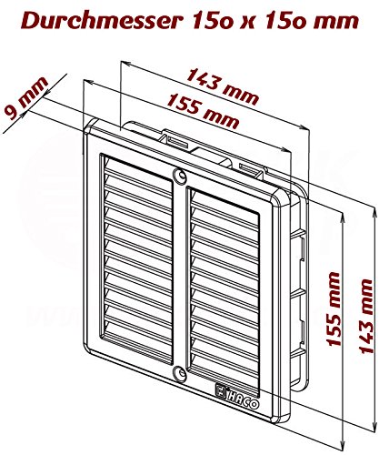 Edelstahl DIN 1.403 Lüftungsgitter Wetterschutz Lamellen 150 x 150 mm, 200 x 200 mm, 250 x 250 mm Zuluft Abluft Gitter Garage Küche Bad Wand Lufthaube INOX 1810 mit Insektennetz und Montagematerial (150 x 150) - 4