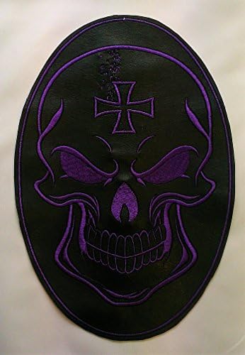 Faux Leather Skull with Iron Cross Embroidered Biker Jacket Back Patch