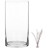 QWORK&reg; Large Clear Glass Vase 20x10cm for Flowers - Modern Design Cylindrical