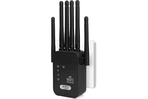 AOOSU WiFi-repeater, AC1200 WiFi-signalförstärkare, 5 GHz och 2,4 GHz Dual Band Repeater med 6 externa antenner, Wi-Fi-förlängare täckning över 300 meter för kontoret, hemmet