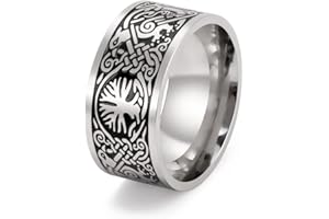 kkjoy Rétro Bague en acier inoxydable Motif arbre de vie Large nœud celtique irlandais Pour homme et femme Cadeau d'anniversaire