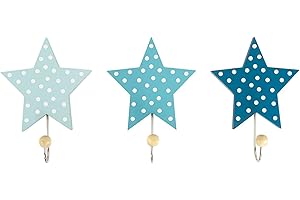 JaBaDaBaDo "Wandhaken Sterne 3er Set blau grau oder rosa Kinder Garderobe Kleiderhaken Junge Mädchen (Blau)
