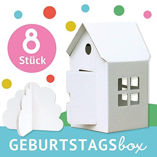 8-er Box kleine Papphäuser zum Basteln und Malen von bibabox