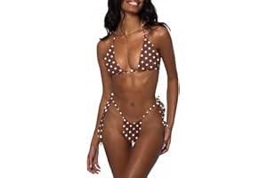 LUNNTE Damen Bikini Set Sexy Tanga String Bikini Badeanzüg Zweiteiliger Triangel mit Ring Badebekleidun Verstellbare Bademode Unterteil Seitlicher Schnürung
