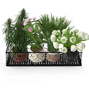 Livzing Iron Hanging Shelf Basket with Hooks, Balcony Flower Pot Plant Stand Holder Railing Shelf for Home Patio Porch Fence Indoor Outdoor Garden - Black