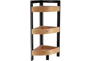 Tendance - Meuble d'angle 3 etageres bambou - noir/bambou