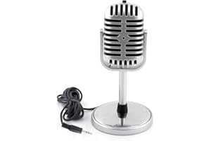 DEWIN Micrófono Retro con Cable de Audio de 3,5mm, Micrófono Clásico Estéreo Dinámico Accesorios para Micrófono Piezas para PC Computadora Portátil