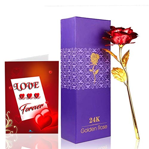 Sky Trends Creatives 24K Gold Rose with Gift Box with Greeting Card - Best Gift for Loved One On Valentine, Father/Mother Day, Anniversary, Birthday with Gift Box st-06