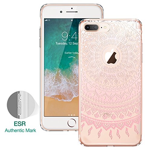 ESR Funda iPhone 8 Plus  ESR C  rcasa Fina Transparente Dura Borde Suave TPU  Compatible con Carga Inal  mbrica   Mejorada Protecci  n a Esquinas  Dise  o de Impresi  n para Apple iPhone 8 Plus 5 5  2017 - Manjusaka Rosa
