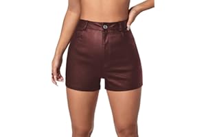 ORANDESIGNE Shorts en Cuir PU Femme Mini Short Sexy Hot Pants Taille Haute Short Court Moulant Similicuir Wetlook Clubwear Disco