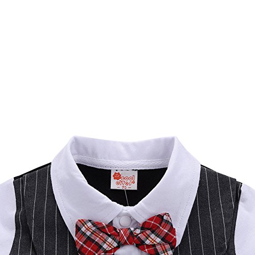 Baby Jungen Strampler Smoking Gentleman Anzug Langarm Outfits Herbst-Frühling Kleidung Jumpsuit Spielanzug Fliege Taufkleidung mit Hut (Grau, 90/9-12 Monate) - 4
