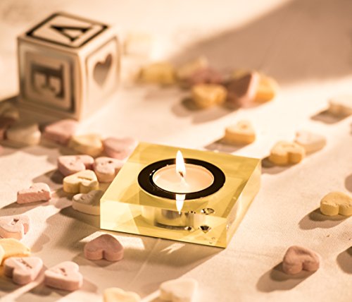 Moderner Teelichthalter Simply 2 mit SWAROVSKI ELEMENTS Kristallen – Tischdeko (lemon) - 4