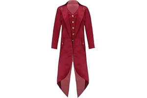 TiaoBug Blazer Bambini Ragazzi Ragazze Elegante Giacca da Frac Medievale Costumi Steampunk Rinascimentali Giacca Smoking Tuxedo Vampiro Vittoriano Cappotti Bavero Classico Rosso 7-8 anni