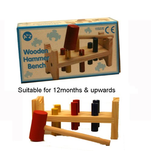 Brand New in Box A-Z Traditional Mini Wooden Hammering Bench Toy with Pegs & Hammer 12+ Mths