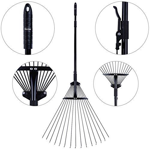 Rovtop Laubbesen Besen verstellbar Garten Laub-Rechen Arbeitsbreite 18cm bis 56cm 15 Zinken Max. 160cm Lang - 5