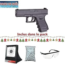 Galaxy Pack Cadeau De Noel Airsoft G15 Noir Full Metal à Ressort/Spring/Rechargement Manuel Lunette, Billes et cibles Filet Cadeaux (0.5 Joule) - G15