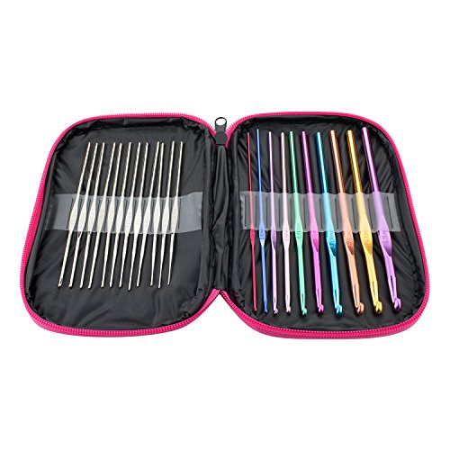 LIHAO 22x Häkelnadel Set Aluminium mit Zubehöre in Tasche Multifarben Häkeln - 2