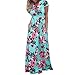 Produktbild DOLDOA Frauen Sommer Kurzschluss Hülsen Blumen gedrucktes langes Maxi Kleid (Größe: 42 Fehlschlag: 94cm / 37 ", blau)