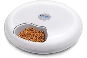EDHA Automatic Pet Feeder for Dogs and Cats, 6 Meals Programmable Timer Dry and Wet Food Dispenser, Donuts Shape Your Pet Can Eat on Time by Dual Power Auto Feeder