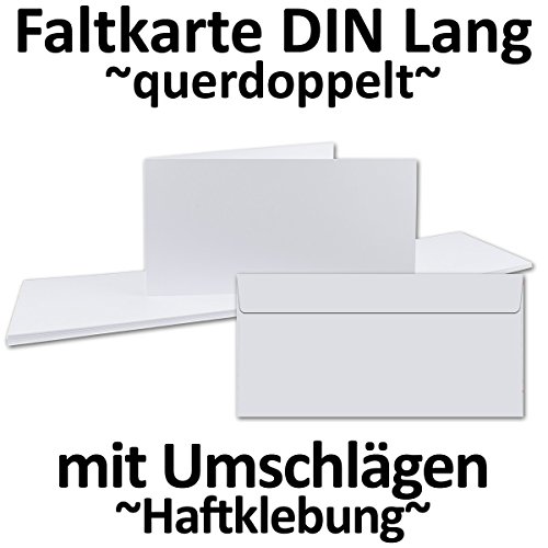 DIN Lang Faltkarten SET Doppelkarten | querdoppelt-langdoppelt | inklusive Umschlag | 25 Sets | Hochweiß / Kristallweiß | Einladungskarten - Menükarten - Blanko | 105 x 210 mm | formstabil | Printable für Drucker geeignet | PREMIUM Qualitätsmarke: NEUSER FarbenFroh
