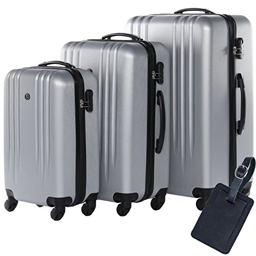 FERG&Eacute;&reg; Juego de 3 maletas trolley Marseille funda r&iacute;gida 4 ruedas plateado
