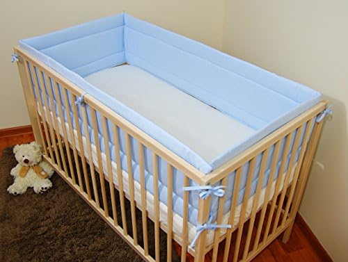 All round bumper/Nursery Bumper 420cm long/Padded 4 Sided to fit COT BED (140/70cm), (Light Blue)