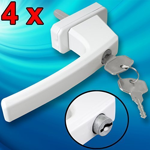 Preisvergleich Produktbild 4 x abschließbare Fenstergriffe weiß gleichschließend massiv aus Metall