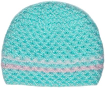 White / Mint / Pink Stripe Hand Knitted Baby Girl Beanie Hats - Premature to Newborn 0-3 months (Small Baby 5-6 lbs, Mint Stripe)