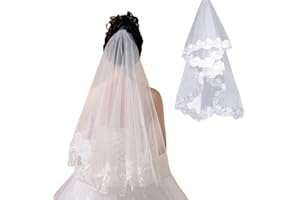 stillwen Voile de Mariée Mariage, 1 Pcs Mariée Voile Dentelle Broderie, Simple Couche de Mariage Voile pour Fête Soirée, Mariée Demoiselles D'honneur Blanc Elégant (1.5m)